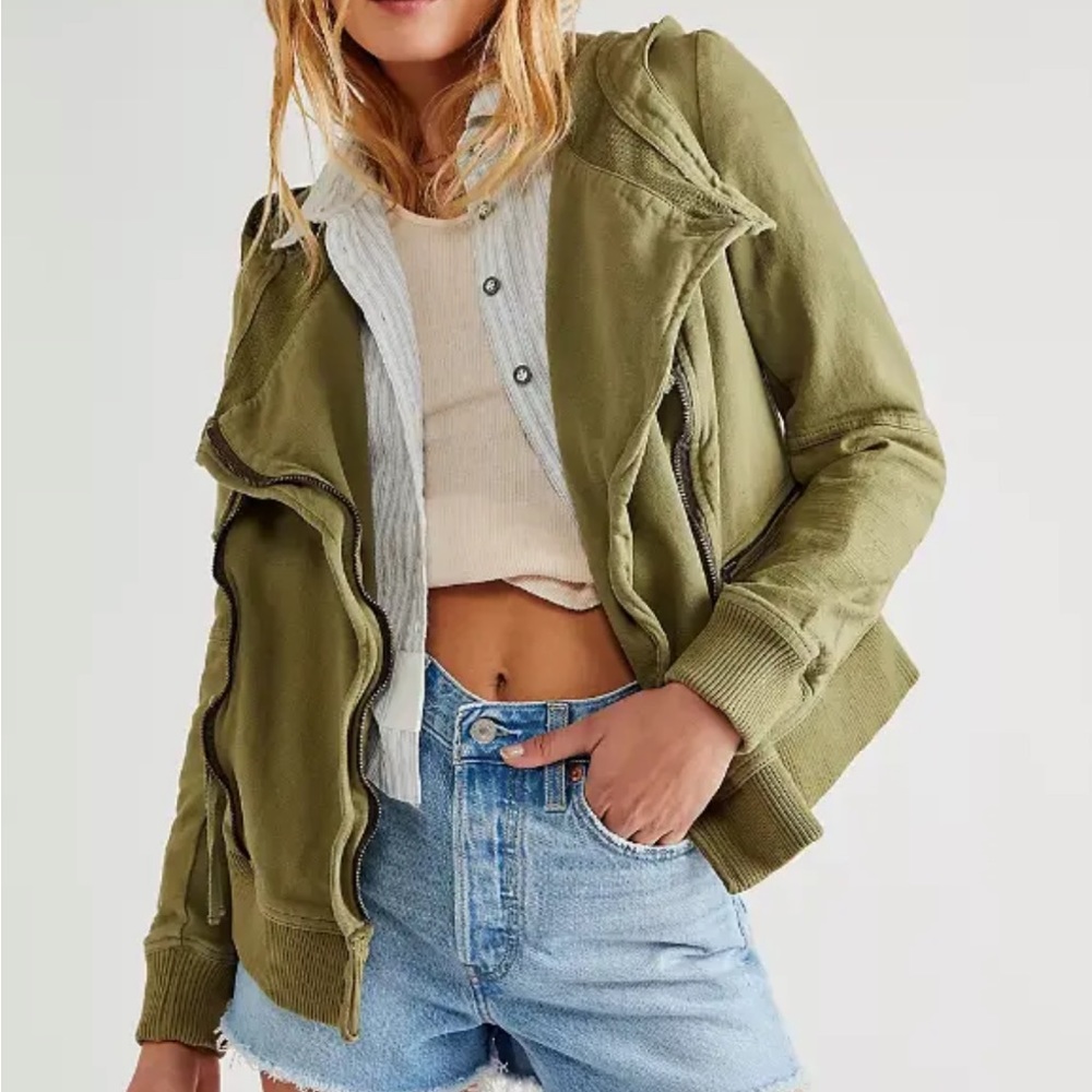 NWT Free People We The Free "Carmen" Moto Jacket Hood Olive Sz Small -$148 NWT - Picture 1 of 3